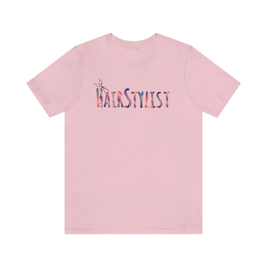 Colorful HairStylist T-Shirt with Scissors, Unisex Jersey Soft Cotton Short Sleeve Tee for Hairdressers, Gift for Cosmetology Student or Graduate